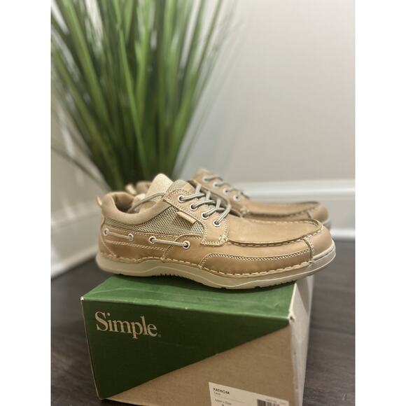 SIMPLE Men's FATHOM Tan Leather/Canvas Boat Shoes 10 M NIB - Picture 4 of 16